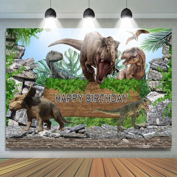 Birthday backdrop 3 dinosaur Backdrops Base